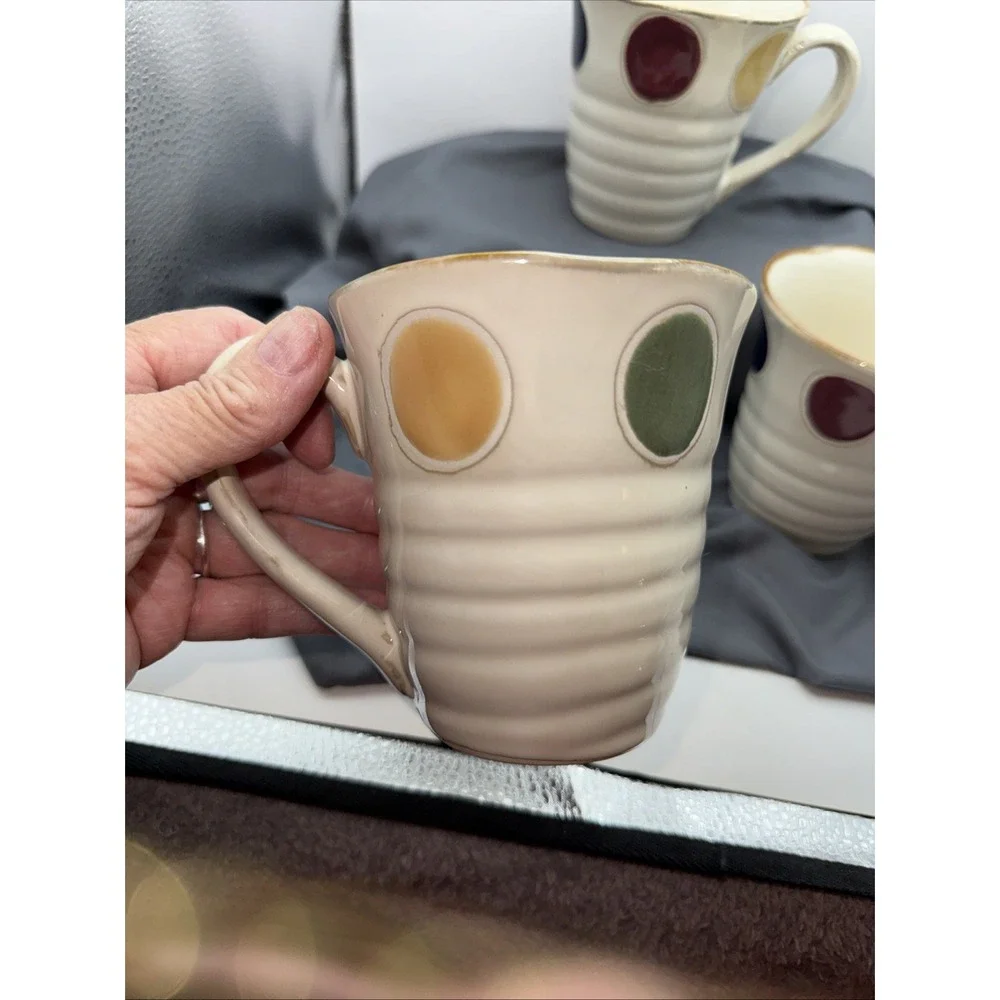 Pier 1 Dots Hand-Painted Stoneware Mugs Set of 3
